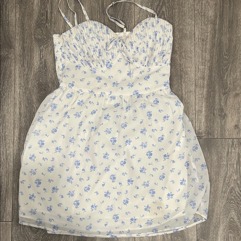 Hollister Floral White and Blue Dress